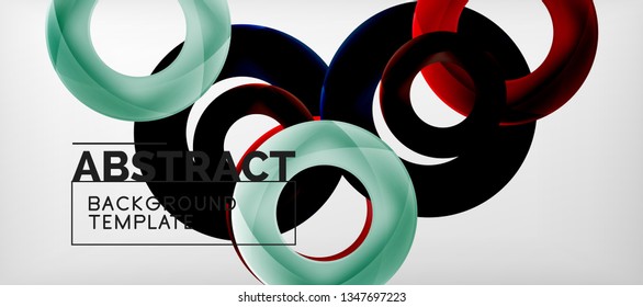 Flying circles geometric abstract background, vector illustration