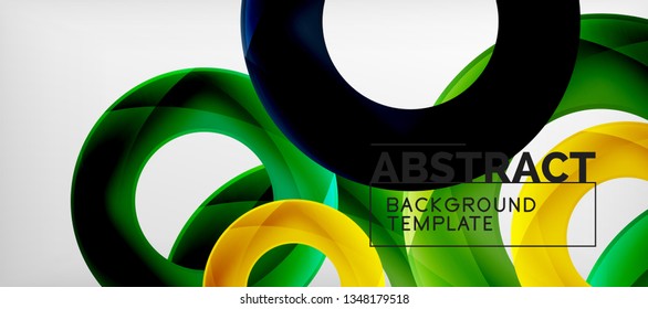 Flying circles geometric abstract background, vector illustration