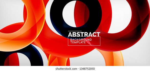 Flying circles geometric abstract background, vector illustration