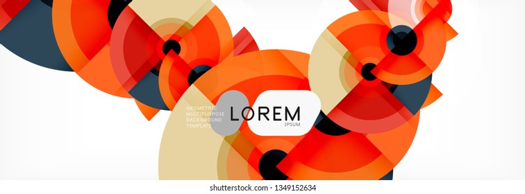 Flying circles geometric abstract background, vector