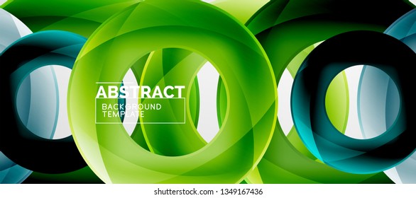 Flying circles geometric abstract background, vector illustration