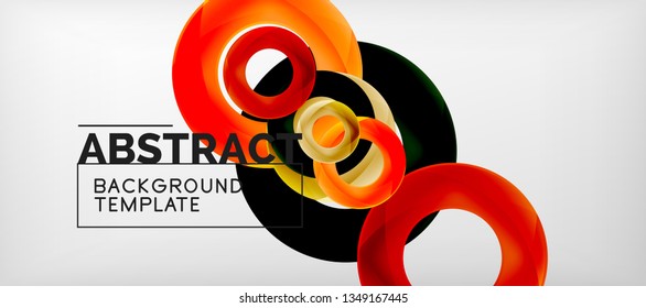 Flying circles geometric abstract background, vector illustration