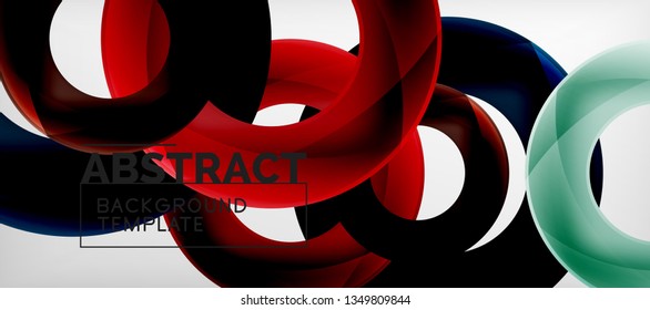 Flying circles geometric abstract background, vector illustration