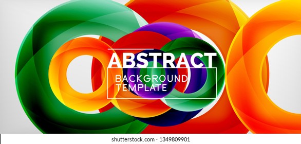 Flying circles geometric abstract background, vector illustration
