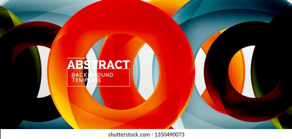 Flying circles geometric abstract background, vector illustration