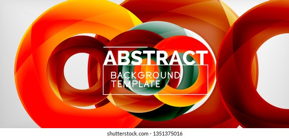 Flying circles geometric abstract background, vector illustration