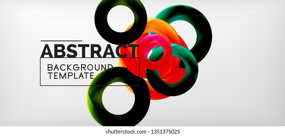 Flying circles geometric abstract background, vector illustration