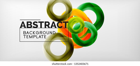 Flying circles geometric abstract background, vector illustration