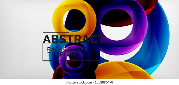 Flying circles geometric abstract background, vector illustration