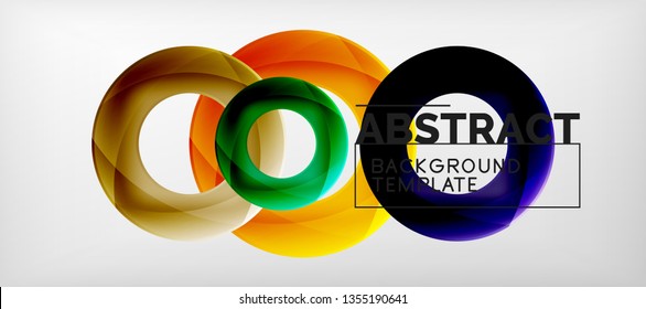 Flying circles geometric abstract background, vector illustration