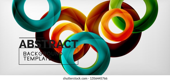 Flying circles geometric abstract background, vector illustration