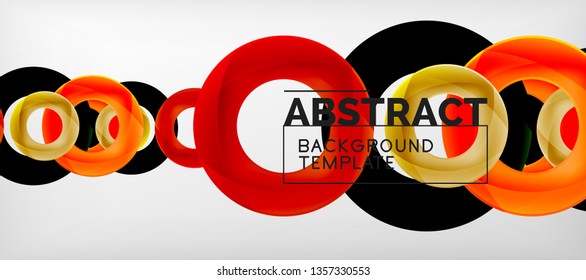 Flying circles geometric abstract background, vector illustration