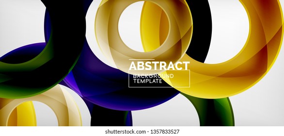 Flying circles geometric abstract background, vector illustration