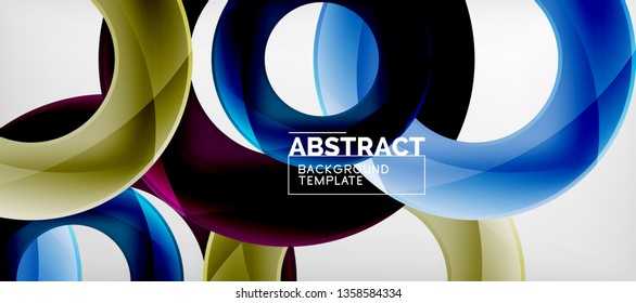 Flying circles geometric abstract background, vector illustration