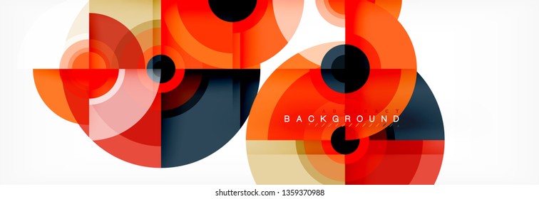 Flying circles geometric abstract background, vector