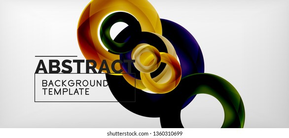 Flying circles geometric abstract background, vector illustration