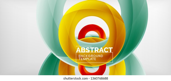 Flying circles geometric abstract background, vector illustration