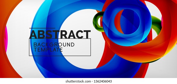 Flying circles geometric abstract background, vector illustration