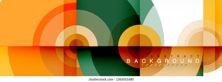 Flying circles geometric abstract background, vector