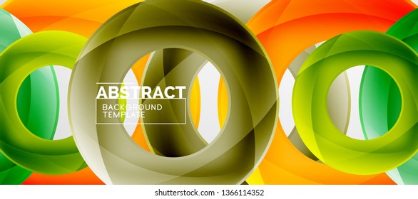 Fliegende Kreise, geometrischer abstrakter Hintergrund, Vektorgrafik