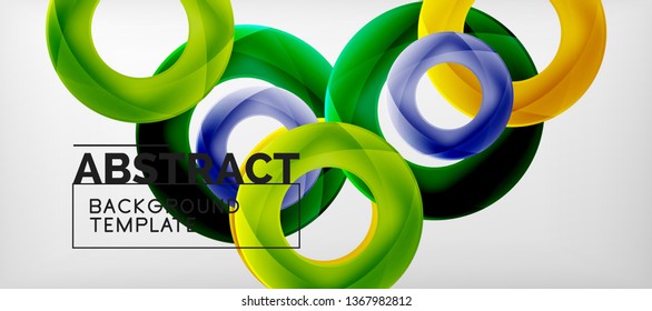 Flying circles geometric abstract background, vector illustration