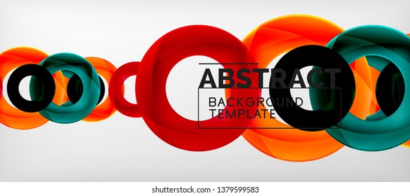 Flying circles geometric abstract background, vector illustration