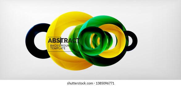 Flying circles geometric abstract background, vector illustration