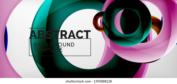 Flying circles geometric abstract background, vector illustration
