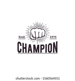 Flying clenched fist strong power championship logo