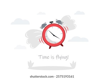 flying clock, deadline concept, time flying concept, management concept, flat vector illustration