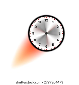 Flying clock with rapidly spinning hands. Concept of the fleeting nature of time. Vector illustration.
