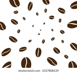 Voando grãos de café. Caem grãos de café isolados sobre fundo branco. Ilustração vetorial