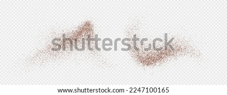 Flying coffee or chocolate powder, dust particles in motion, ground splash isolated on light background. Vector illustration. Stockfoto © 