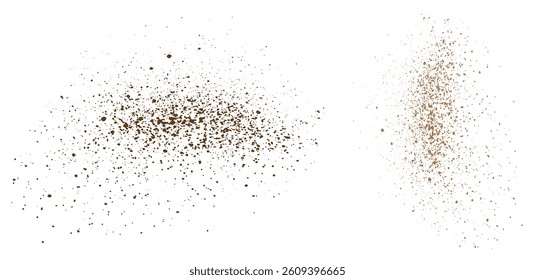 Flying coffee dust particles splatter isolated grunge texture background