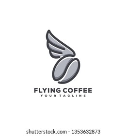 flying coffee logo design concept illustration.