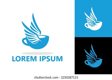 Flying coffee, wing cup logo template design vector