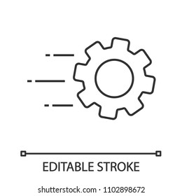 Flying cogwheel linear icon. Technological progress. Thin line illustration. Gear. Engineering services. Contour symbol. Vector isolated outline drawing. Editable stroke