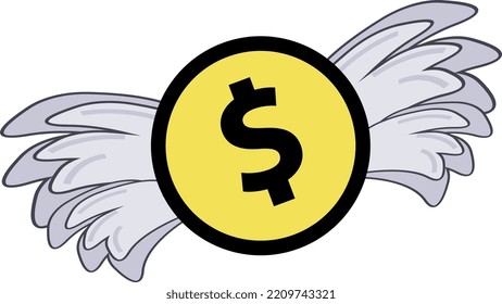flying coin dollar. Deposit, wealth, accumulation and inheritance. Flat vector cartoon money illustration. Objects isolated on a white background.