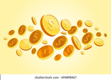 Flying coins background. Gold cash. Jackpot. Vector illustration. 