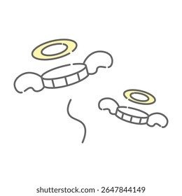 Flying coins icon with wings and angel halos