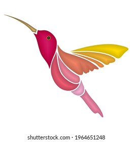 Flying Colibri Logo With Plastic Effect Vector Illustration. Isolated Hummingbird On White Background

