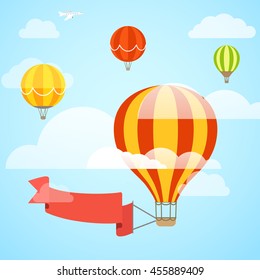 Flying color ballon with the banner. Template for a text