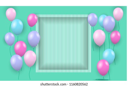 Flying color balloons and 3D frame. Vector illustration EPS10 for festive designs as holiday, party, celebration and greeting card