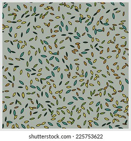 Flying color leaves, card vector illustration with gray background