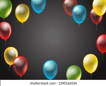 Flying color transparent balloons on dark transparent background