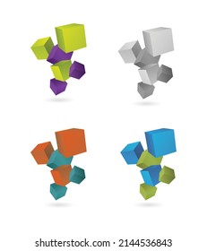 Flying colored 3d cubes abstract concept icon