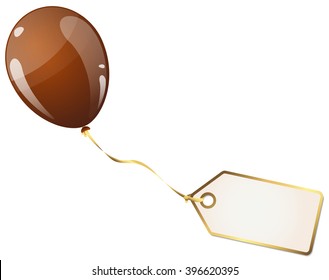 flying colored balloon with empty white golden hangtag