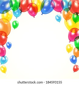 Flying colored balloons on holiday background, illustration.