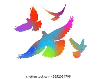 Flying colored birds silhouettes on white background. Vector illustration. isolated bird flying. tattoo design