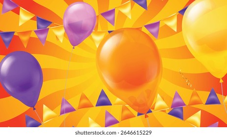 Flying colorful confetti pieces and curled ribbons on a green swirl background, adding energy and joy to festive celebrations.